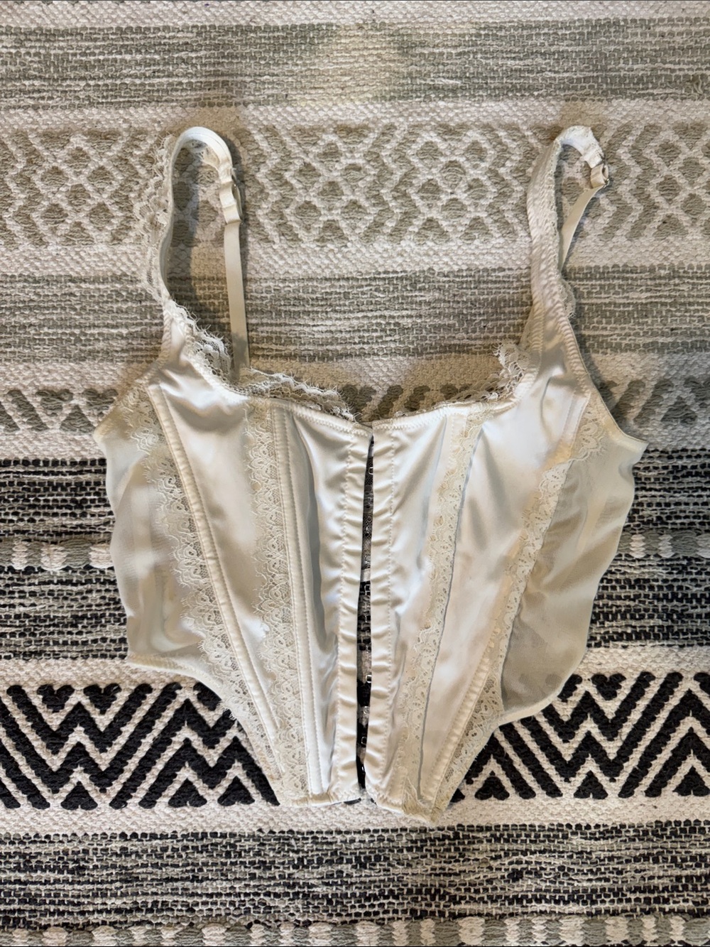 Satin Lace-Trim Corset Top in Ivory - Women Intimates